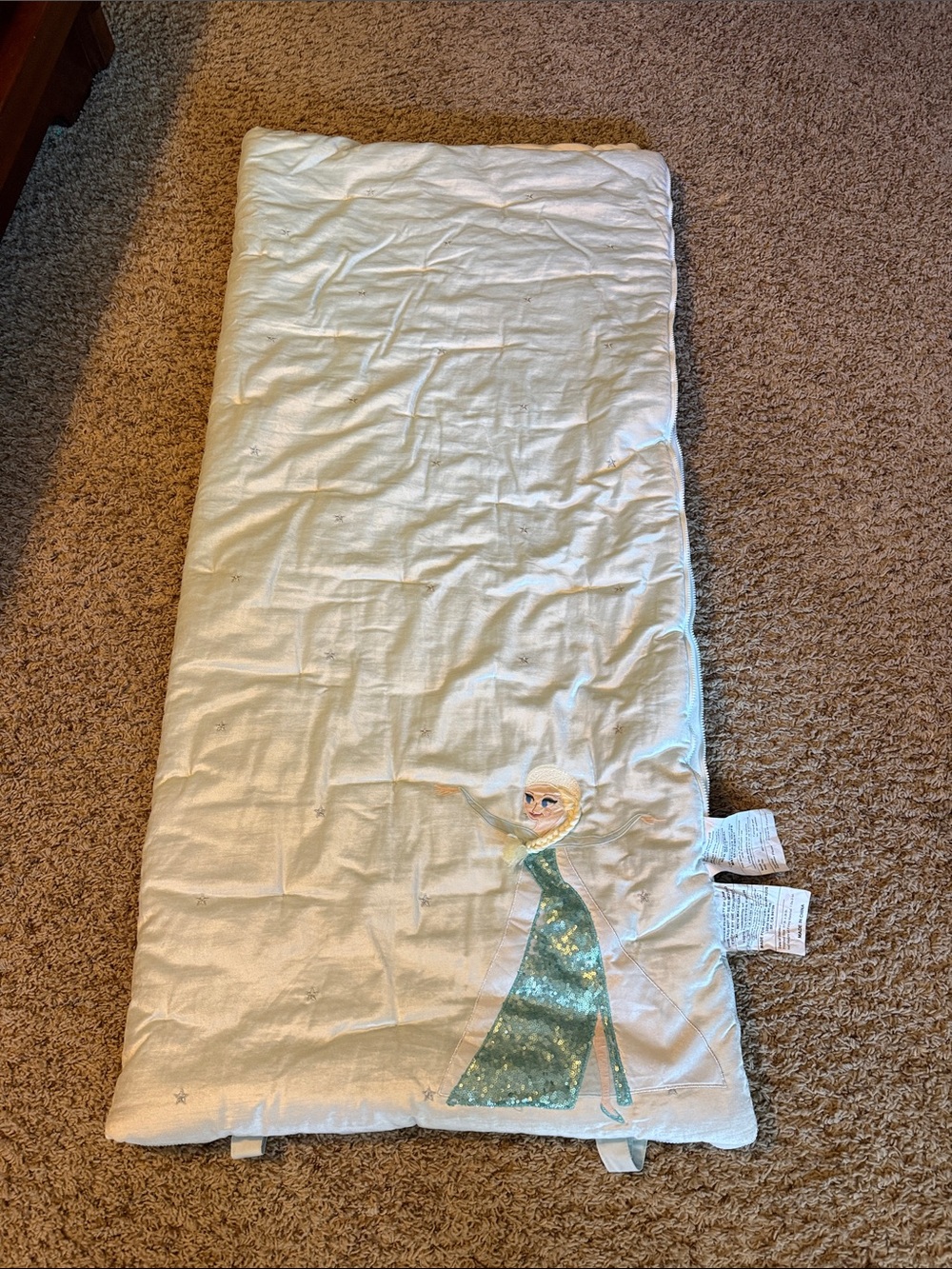 Pottery Barn Kids White Sleeping Bag with Teal Dress Character